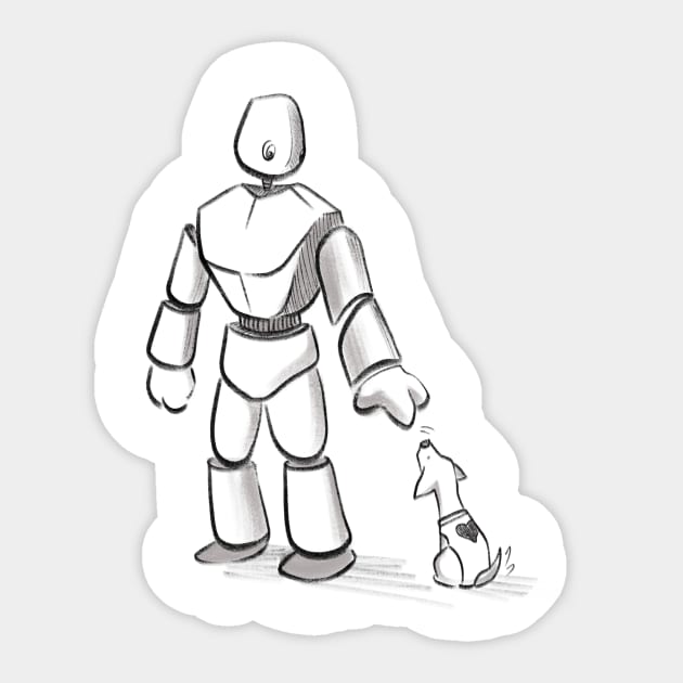 Robot with puppy Sticker by Jason's Doodles